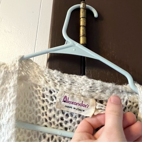 VTG Wool Blend Sweater Vest Lace Chunky Knit Wooden Toggle Buttons Italy White - Picture 7 of 11